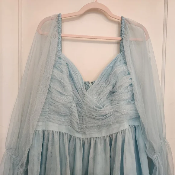 Eloquii Plus Size Puff Sleeve Tulle Romance Midi Dress Stratosphere Baby Blue 16 - Picture 5 of 12